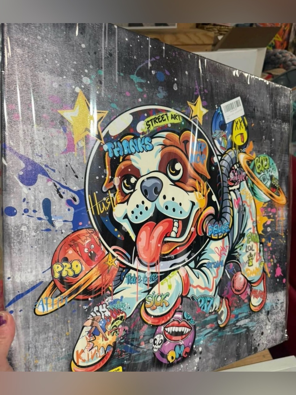 Banksy Bulldog painting on gallery wrapped canvas /  Graffiti Art